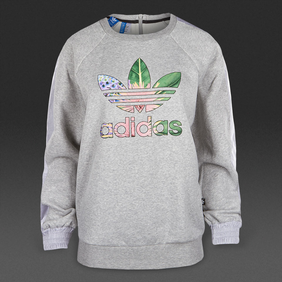Adidas Originals Floral Train Sweater Medium Grey Heather for Women